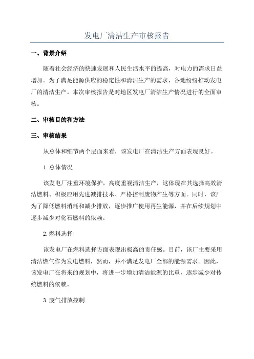 发电厂清洁生产审核报告