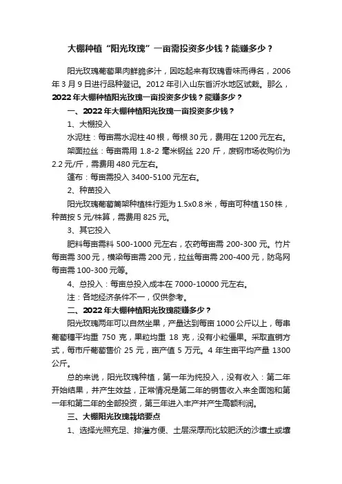 大棚种植“阳光玫瑰”一亩需投资多少钱？能赚多少？