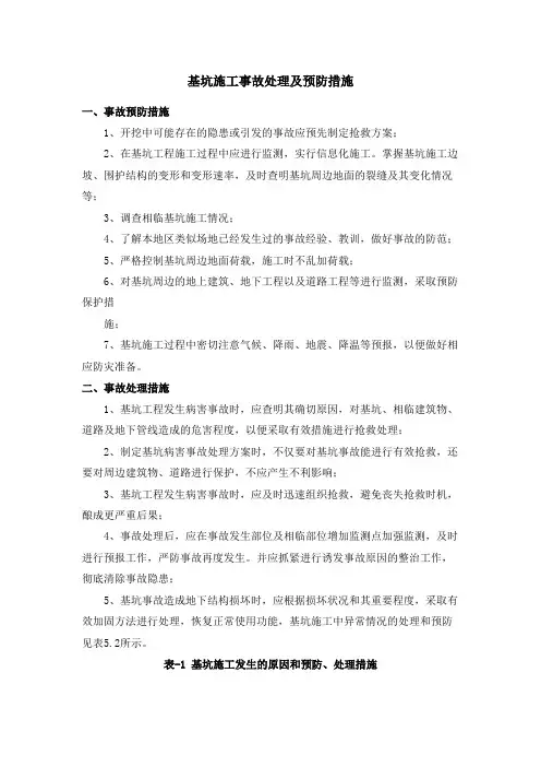 基坑施工事故处理及预防措施