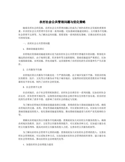 农村社会公共管理问题与优化策略