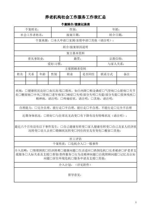 养老机构社会工作服务工作表格汇总