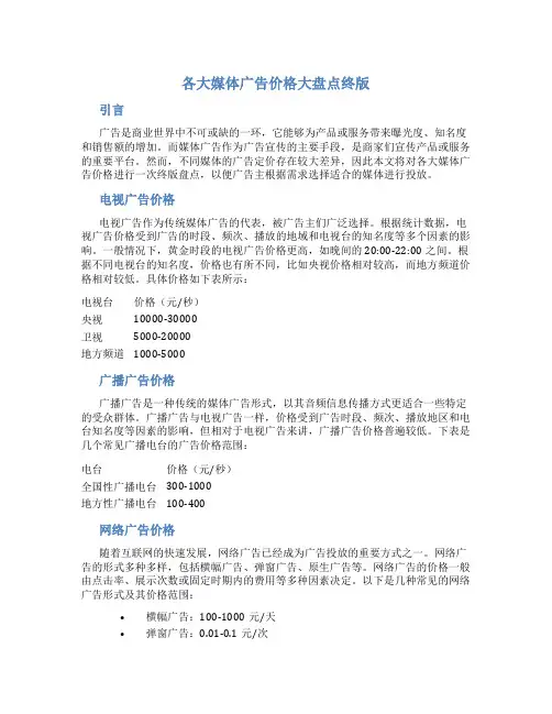 各大媒体广告价格大盘点终版