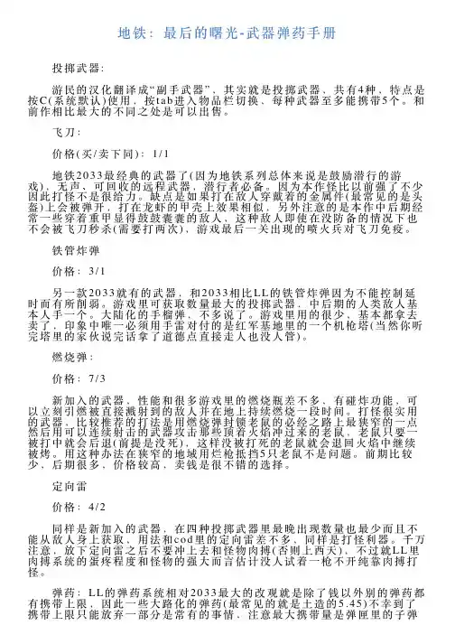 地铁：最后的曙光武器弹药手册