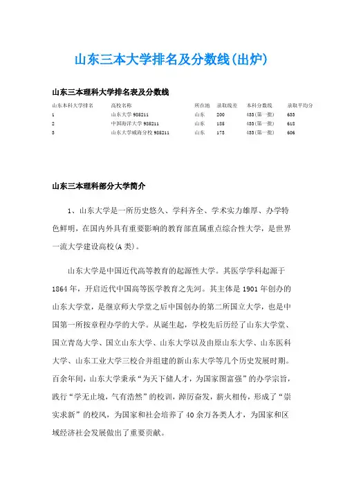 山东三本大学排名及分数线(出炉)