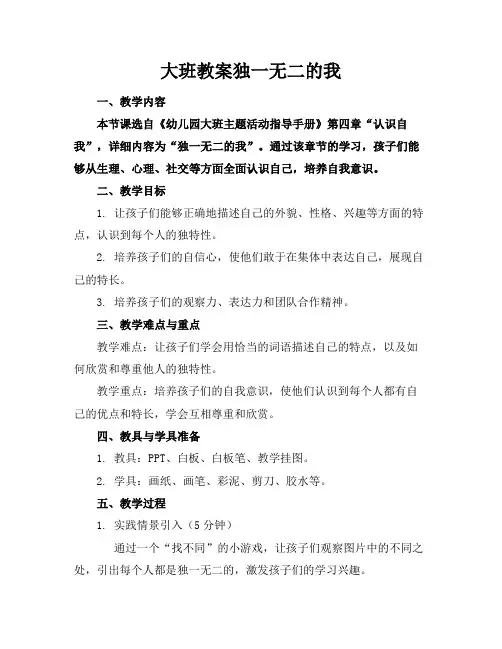 大班教案独一无二的我