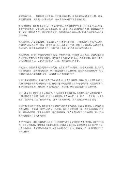 夜空中的流星：瞬间的灿烂与永恒