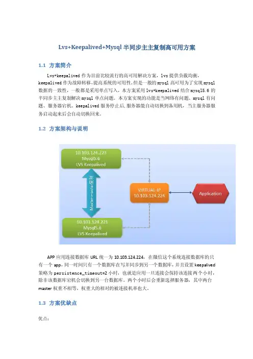 lvskeepalivedmysql半同步主主复制高可用方案