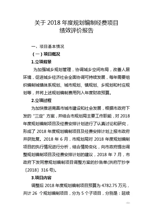 关于2018年度规划编制经费项目绩效评价报告