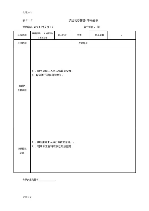 安全系统动态管理系统(日)检查表(可编辑修改word版)