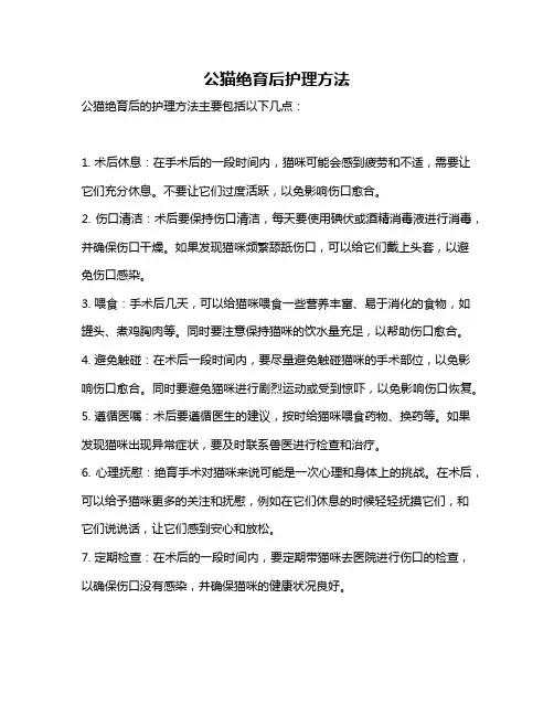 公猫绝育后护理方法