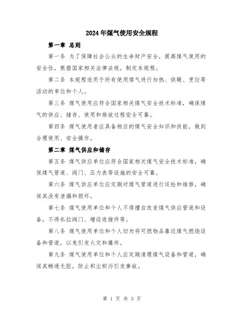 2024年煤气使用安全规程