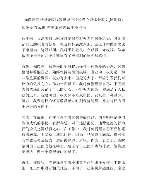 知敬畏存戒惧守底线做忠诚干净担当心得体会范文(通用篇)