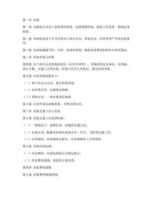 公司员工差旅费管理制度