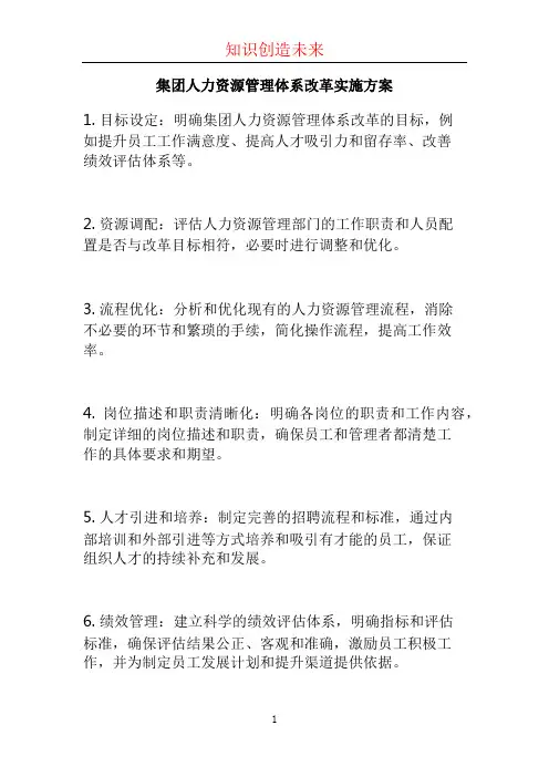 集团人力资源管理体系改革实施方案