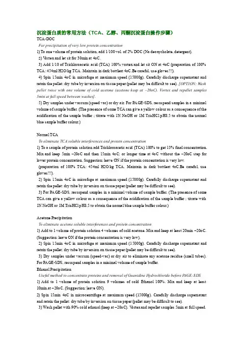 沉淀蛋白质的常用方法（TCA、乙醇、丙酮沉淀蛋白操作步骤）