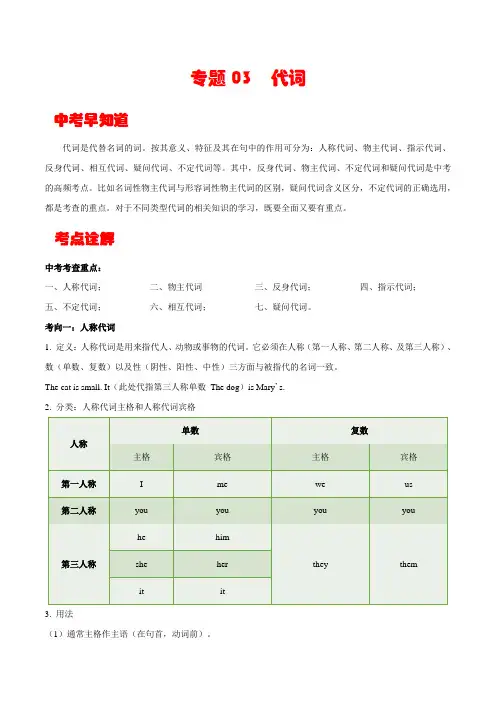 专题3代词(原卷卷)---2023年中考英语考点详解专项训练