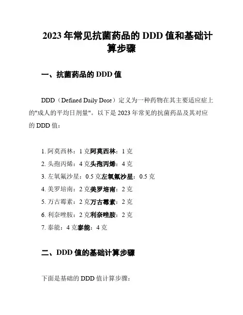 2023年常见抗菌药品的DDD值和基础计算步骤