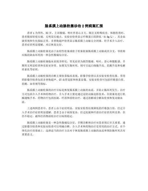 肠系膜上动脉栓塞诊治2例病案汇报