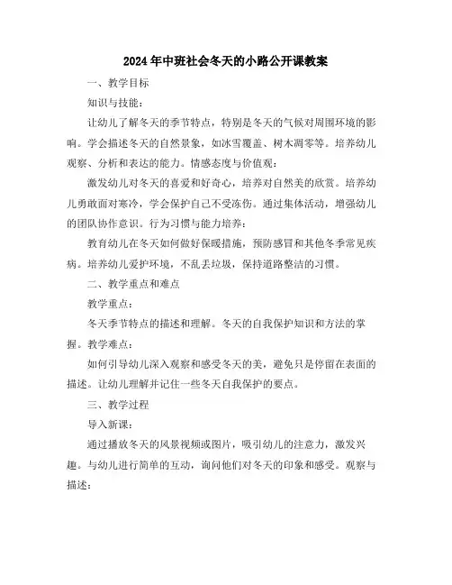 2024年中班社会冬天的小路公开课教案