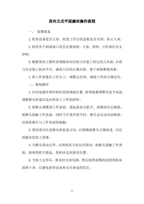 苏州立式平面磨床操作流程