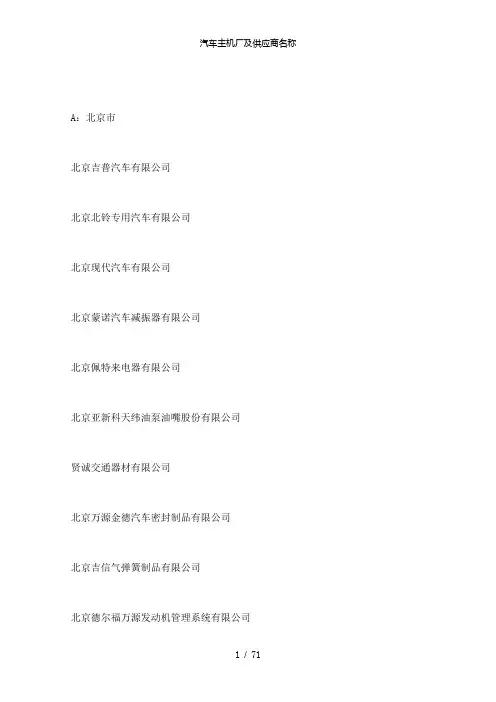 【精品】汽车主机厂及供应商名称
