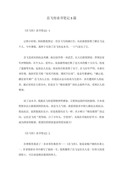 岳飞传读书笔记3篇