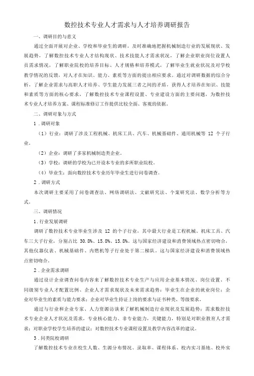数控技术专业人才需求与人才培养调研报告