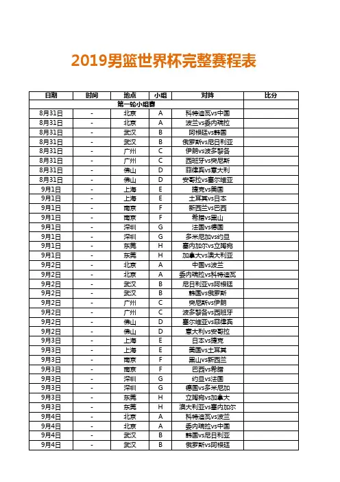 2019男篮世界杯完整赛程表