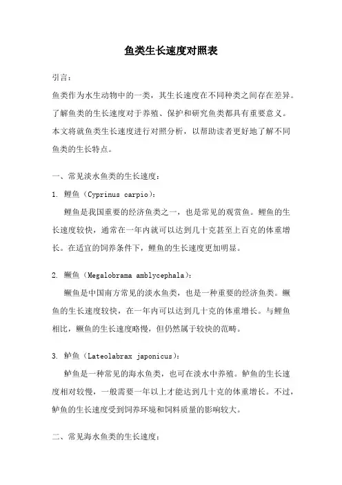 鱼类生长速度对照表