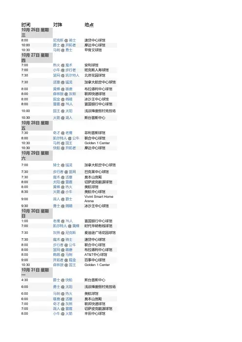 NBA 2016-2017赛季赛程