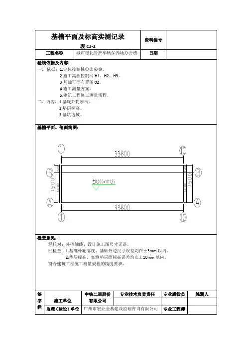 基槽平面及标高实测记录