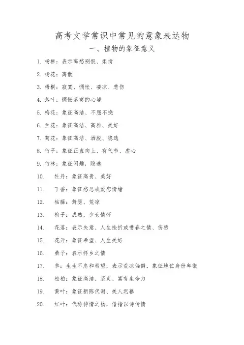 高考文学常识中常见的意象表达物