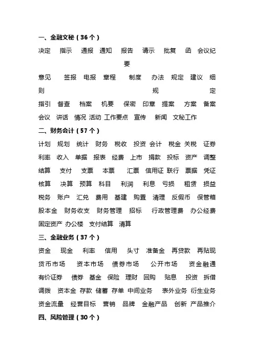 金融类公文主题词表