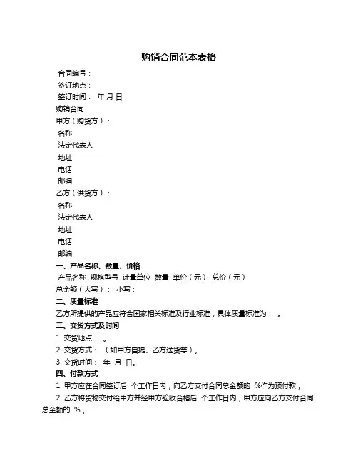 购销合同范本表格