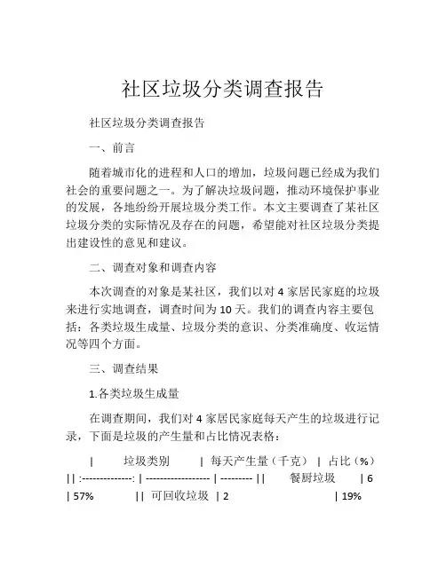 社区垃圾分类调查报告