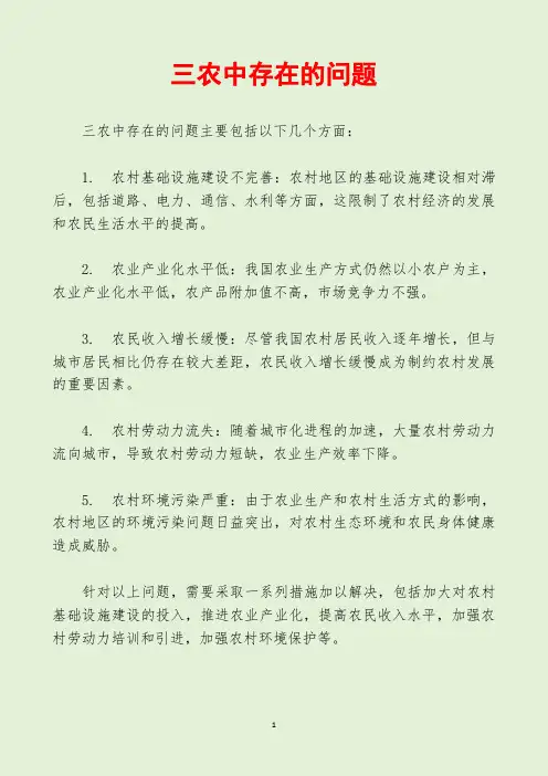 三农中存在的问题
