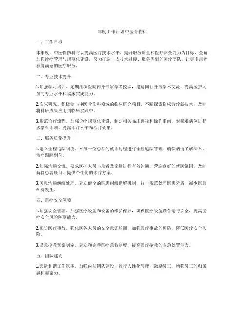 年度工作计划 中医骨伤科