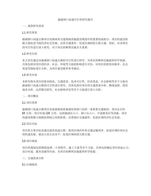 溆浦洞口高速可行性研究报告