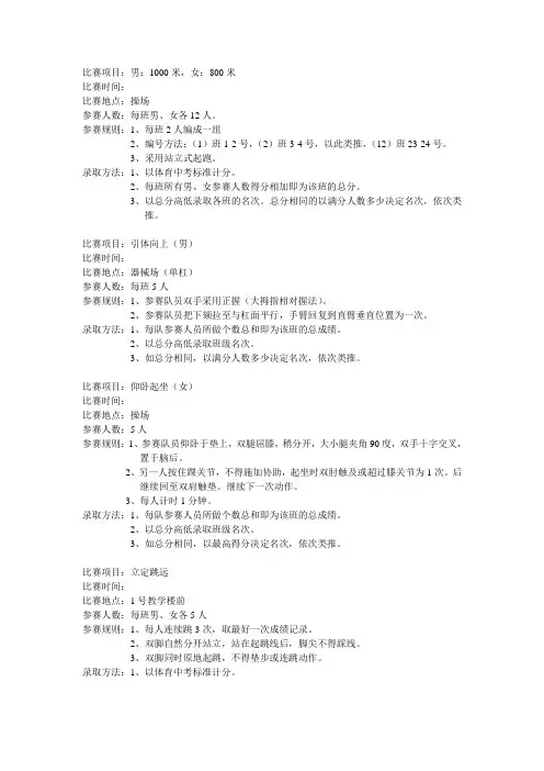 比赛项目：男：1000米,女：800米