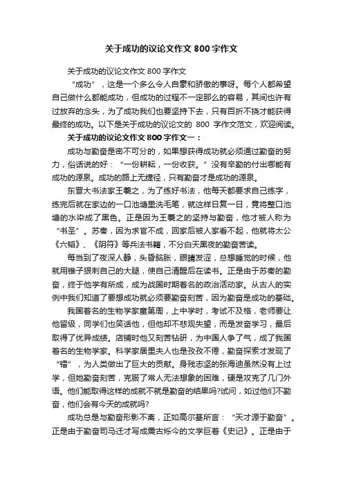 关于成功的议论文作文800字作文