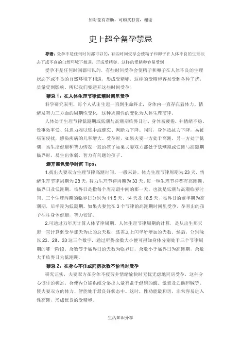 史上超全备孕禁忌