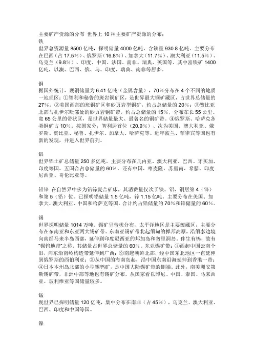 主要矿产资源的分布