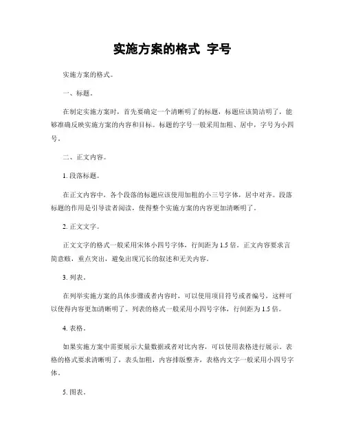 实施方案的格式 字号