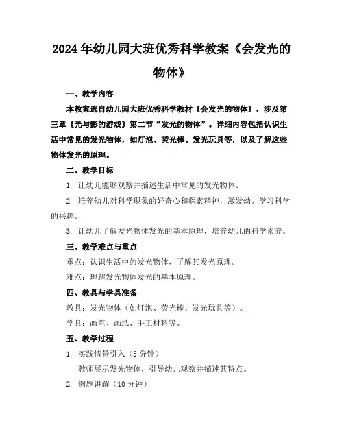 2024年幼儿园大班优秀科学教案《会发光的物体》