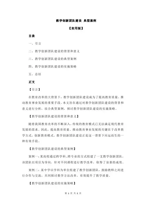 教学创新团队建设 典型案例
