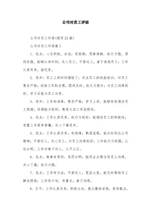 公司对员工评语