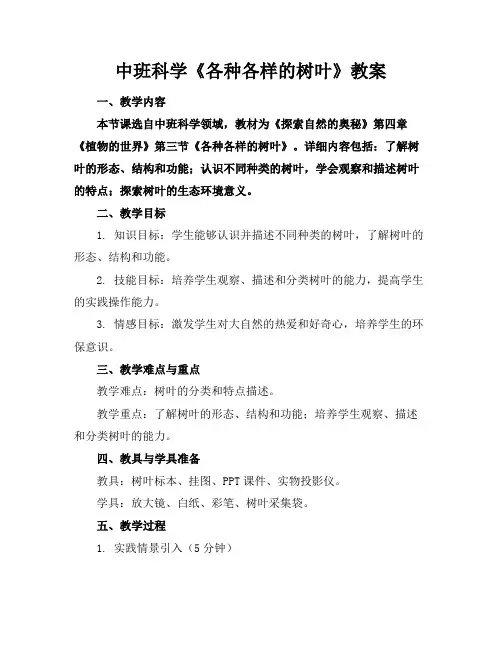 中班科学《各种各样的树叶》教案