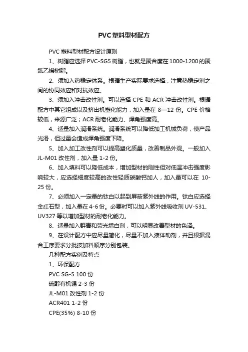 PVC塑料型材配方
