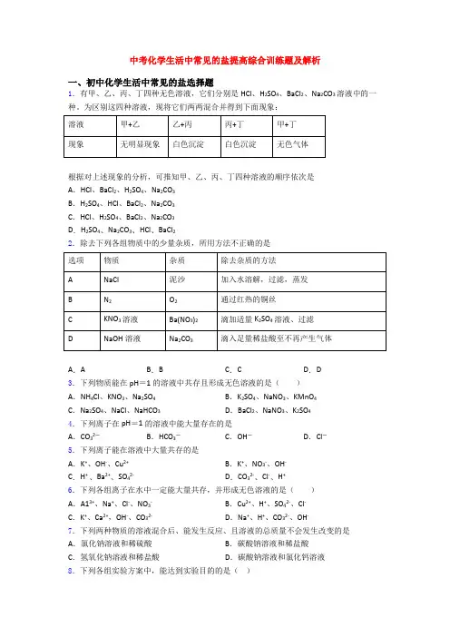 中考化学生活中常见的盐提高综合训练题及解析