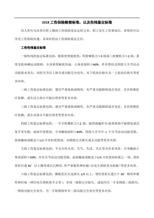 2018工伤保险赔偿标准,以及伤残鉴定标准